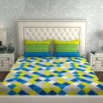 Double Bed Size Pure Cotton Jaipuri Bedsheet (Green, Check)