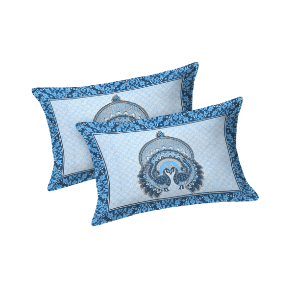 Double Bed Size Pure Cotton Jaipuri Bedsheet (Blue)