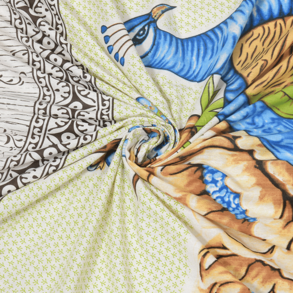 Double Bed Size Pure Cotton Jaipuri Bedsheet (Blue, Green)