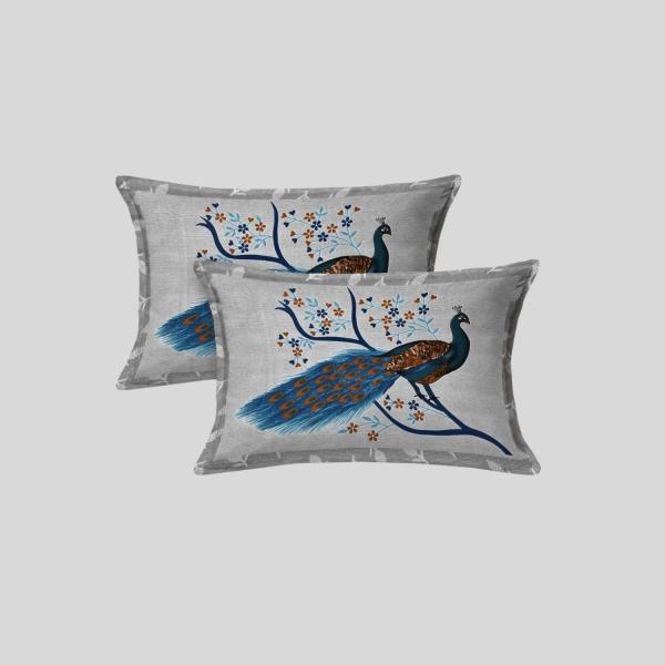 Double Bed Size Pure Cotton Jaipuri Bedsheet (Mayur Print, Gray)