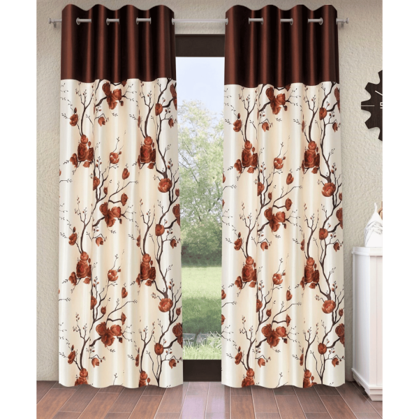 Polyester Semi Transparent Door Curtain (Pack of 2, Brown)