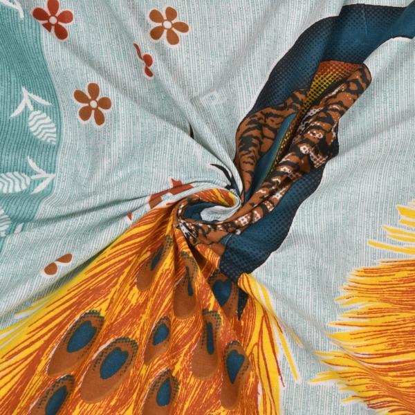 Double Bed Size Pure Cotton Jaipuri Bedsheet (Mayur Print, Green)