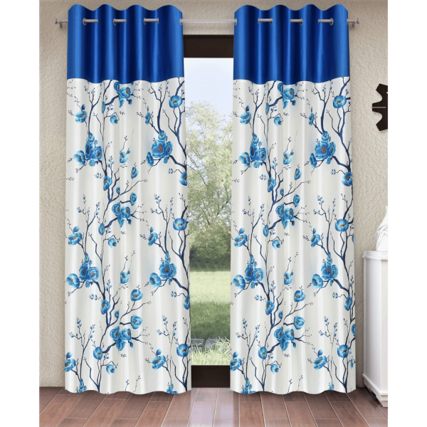 Polyester Semi Transparent Door Curtain (Pack of 2, Blue)