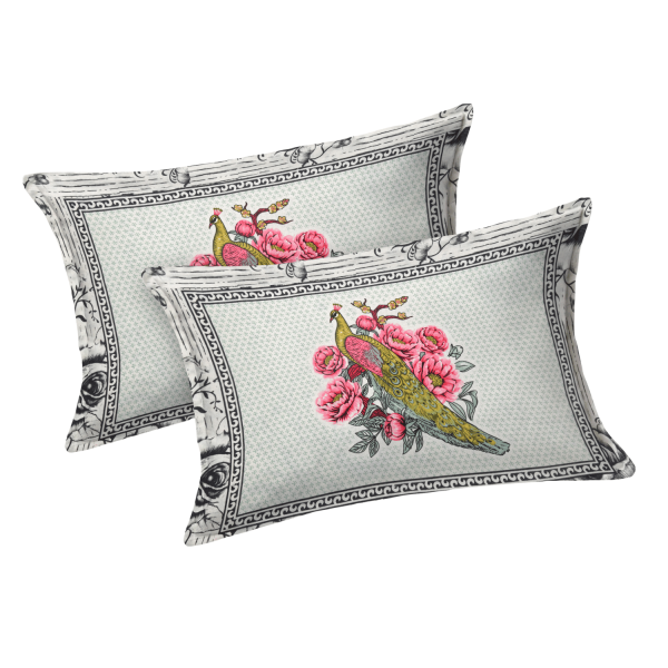 Double Bed Size Pure Cotton Jaipuri Bedsheet (Pink, Green)