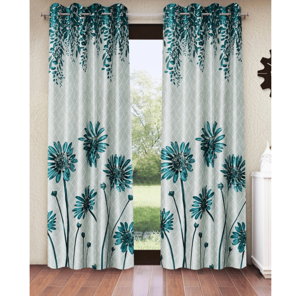 Polyester Semi Transparent Door Curtain (Pack of 2, Green)