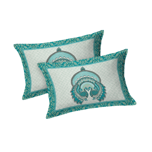 Double Bed Size Pure Cotton Jaipuri Bedsheet (Green)