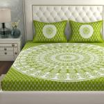 Double Bed Size Pure Cotton Jaipuri Bedsheet (Mehendi Color)