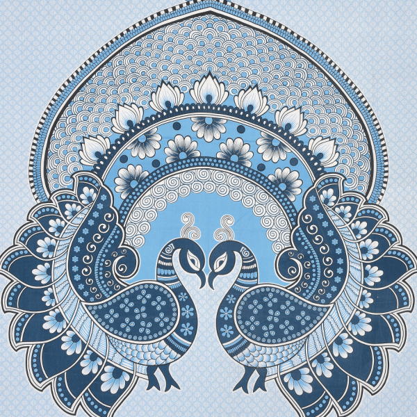 Double Bed Size Pure Cotton Jaipuri Bedsheet (Blue)