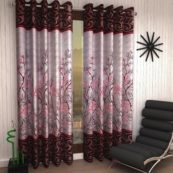 Polyester Semi Transparent Door Curtain (Pack of 2, Maroon)
