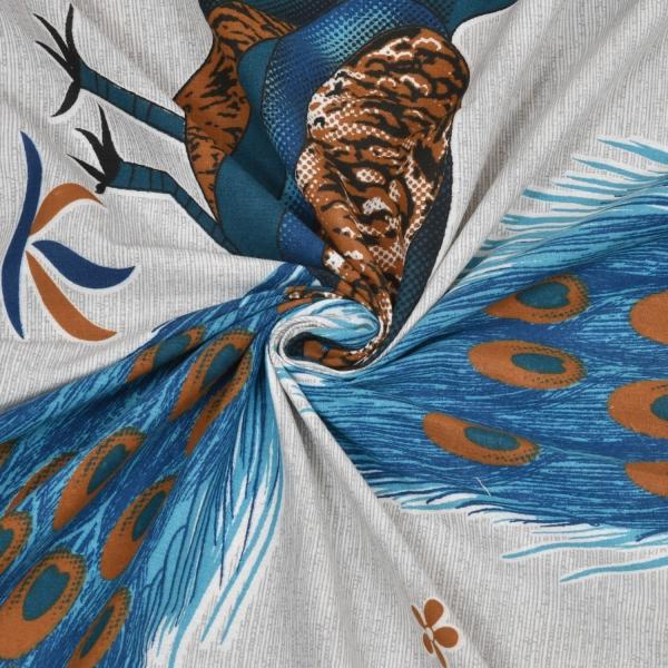 Double Bed Size Pure Cotton Jaipuri Bedsheet (Mayur Print, Gray)