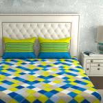 Double Bed Size Pure Cotton Jaipuri Bedsheet (Green, Check)
