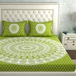 Double Bed Size Pure Cotton Jaipuri Bedsheet (Mehendi Color)