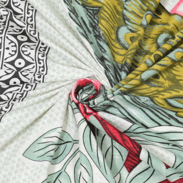 Double Bed Size Pure Cotton Jaipuri Bedsheet (Pink, Green)